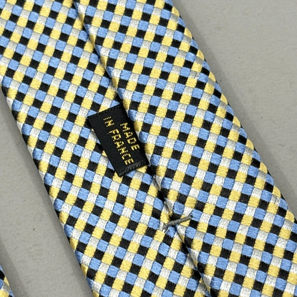 Charvet Place Vendome Silk Tie‎ Mens Blue Yellow Check Necktie France Luxury NEW